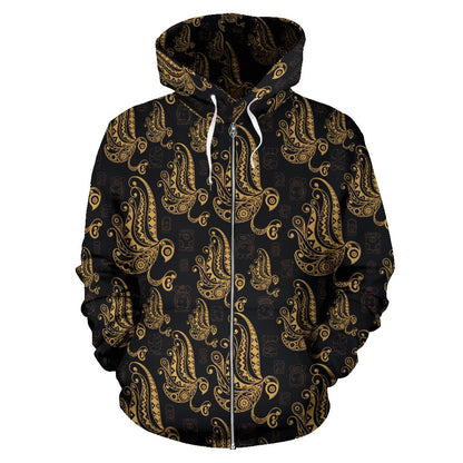 Owl Tribal Polynesian Design Print Zip Up Hoodie
