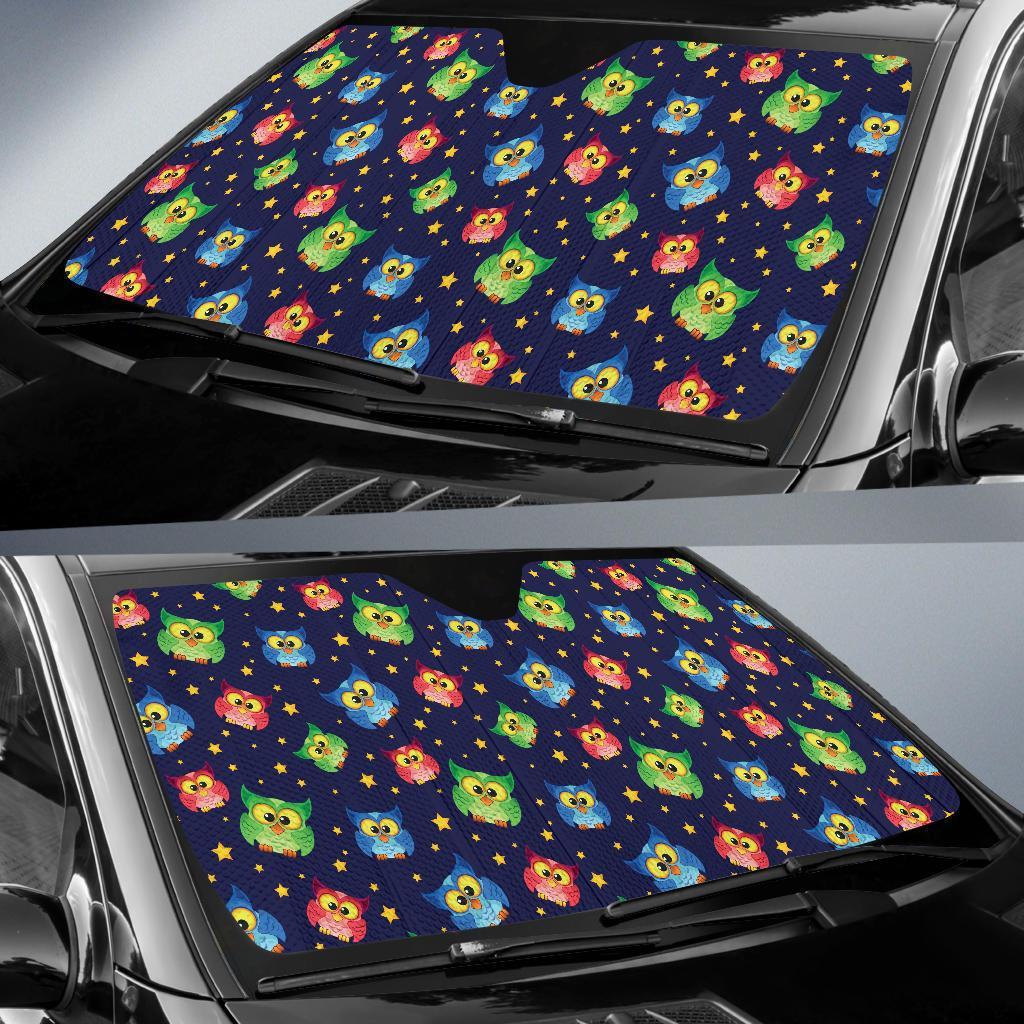 Owl with Star Themed Design Print Car Sun Shade For Windshield