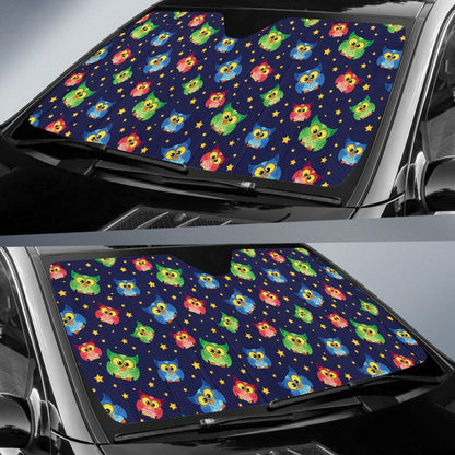 Owl with Star Themed Design Print Car Sun Shade For Windshield