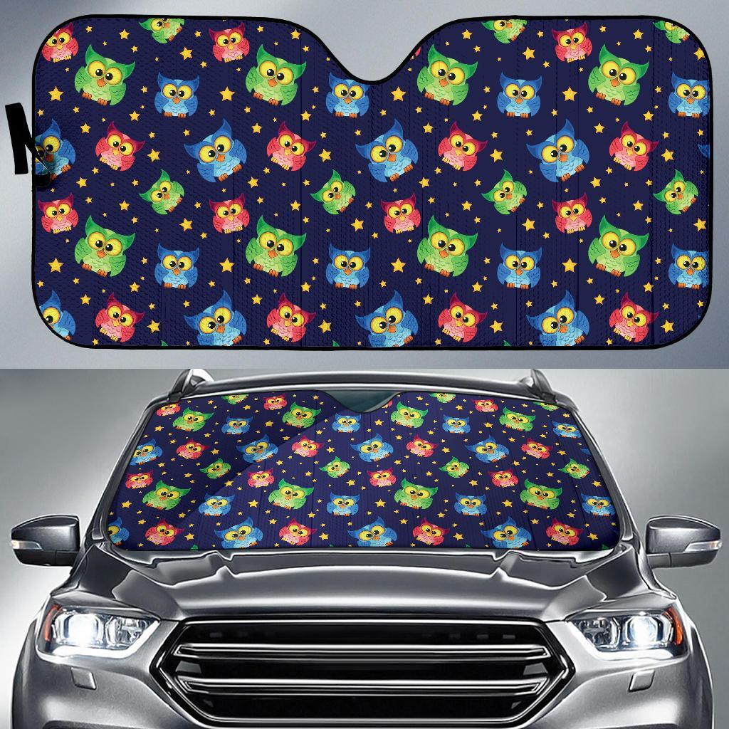 Owl with Star Themed Design Print Car Sun Shade For Windshield