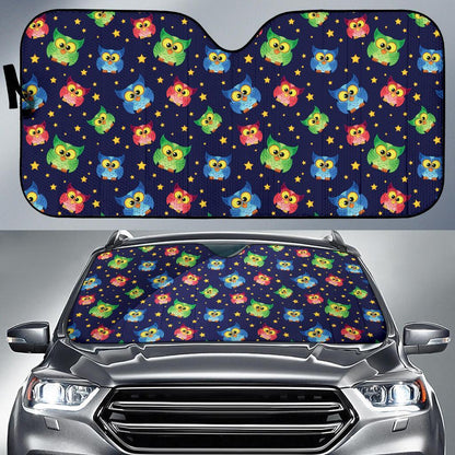 Owl with Star Themed Design Print Car Sun Shade For Windshield