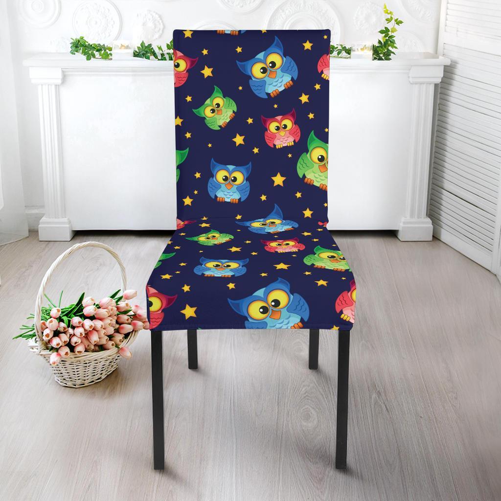Owl with Star Themed Design Print Dining Chair Slipcover-JTAMIGO.COM