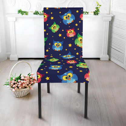 Owl with Star Themed Design Print Dining Chair Slipcover-JTAMIGO.COM