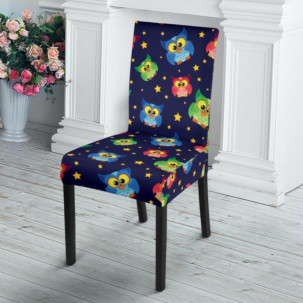 Owl with Star Themed Design Print Dining Chair Slipcover-JTAMIGO.COM