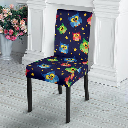 Owl with Star Themed Design Print Dining Chair Slipcover-JTAMIGO.COM