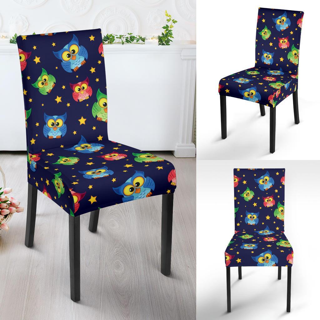 Owl with Star Themed Design Print Dining Chair Slipcover-JTAMIGO.COM