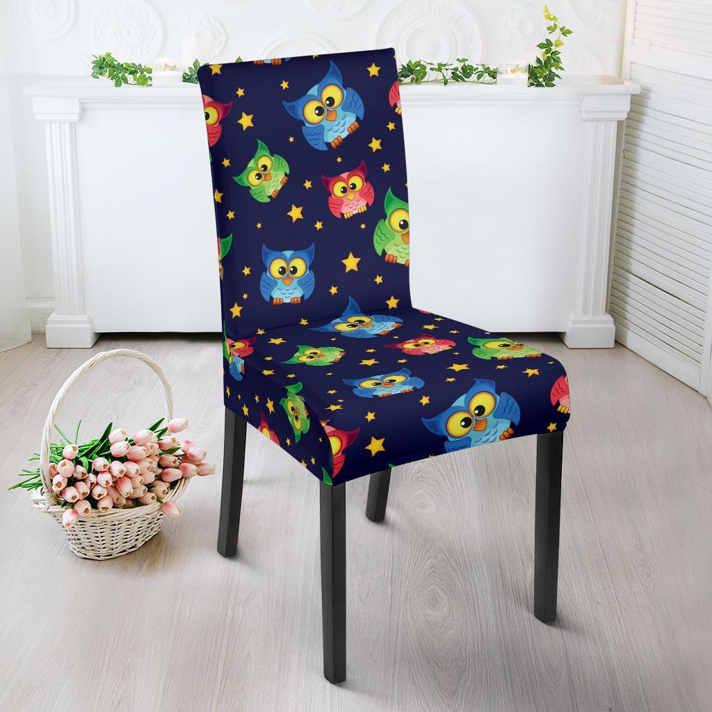 Owl with Star Themed Design Print Dining Chair Slipcover-JTAMIGO.COM