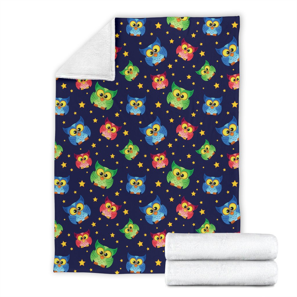 Owl With Star Themed Design Print Fleece Blanket