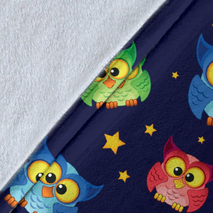 Owl With Star Themed Design Print Fleece Blanket