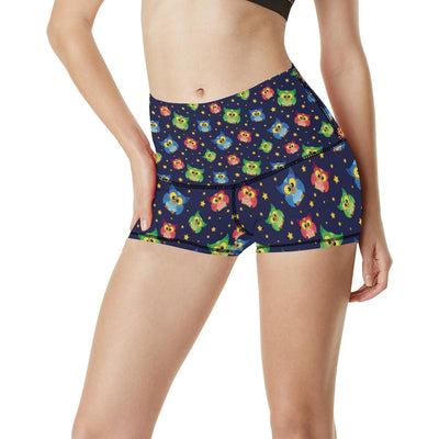 Owl with Star Themed Design Print High Waisted Spandex Shorts-JTAMIGO.COM