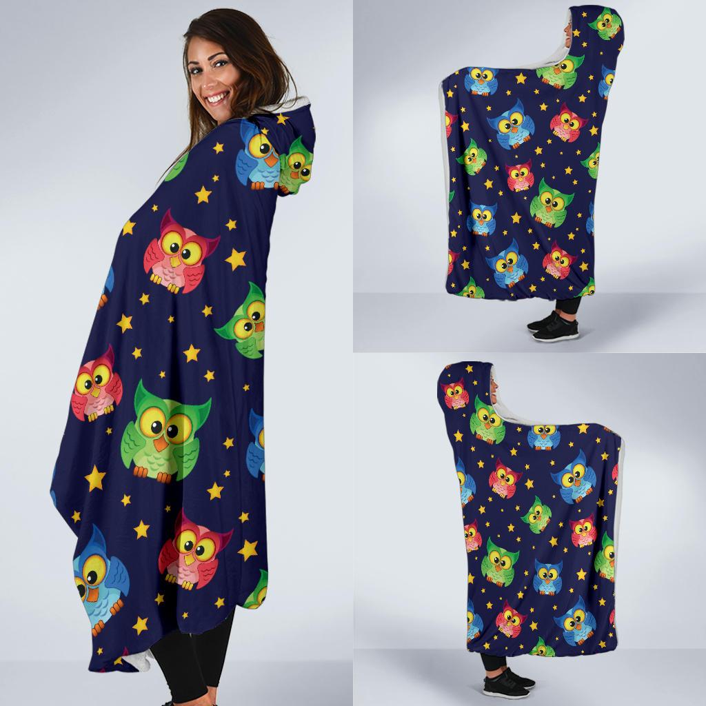 Owl with Star Themed Design Print Hooded Blanket-JTAMIGO.COM