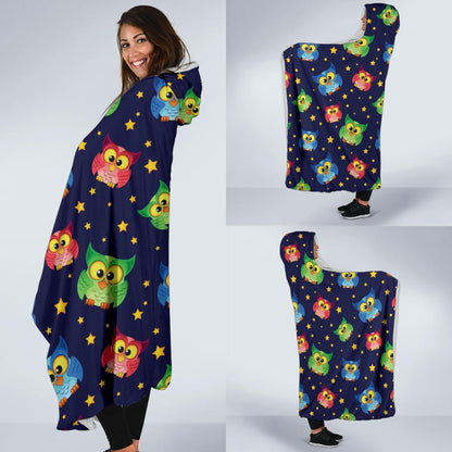 Owl with Star Themed Design Print Hooded Blanket-JTAMIGO.COM