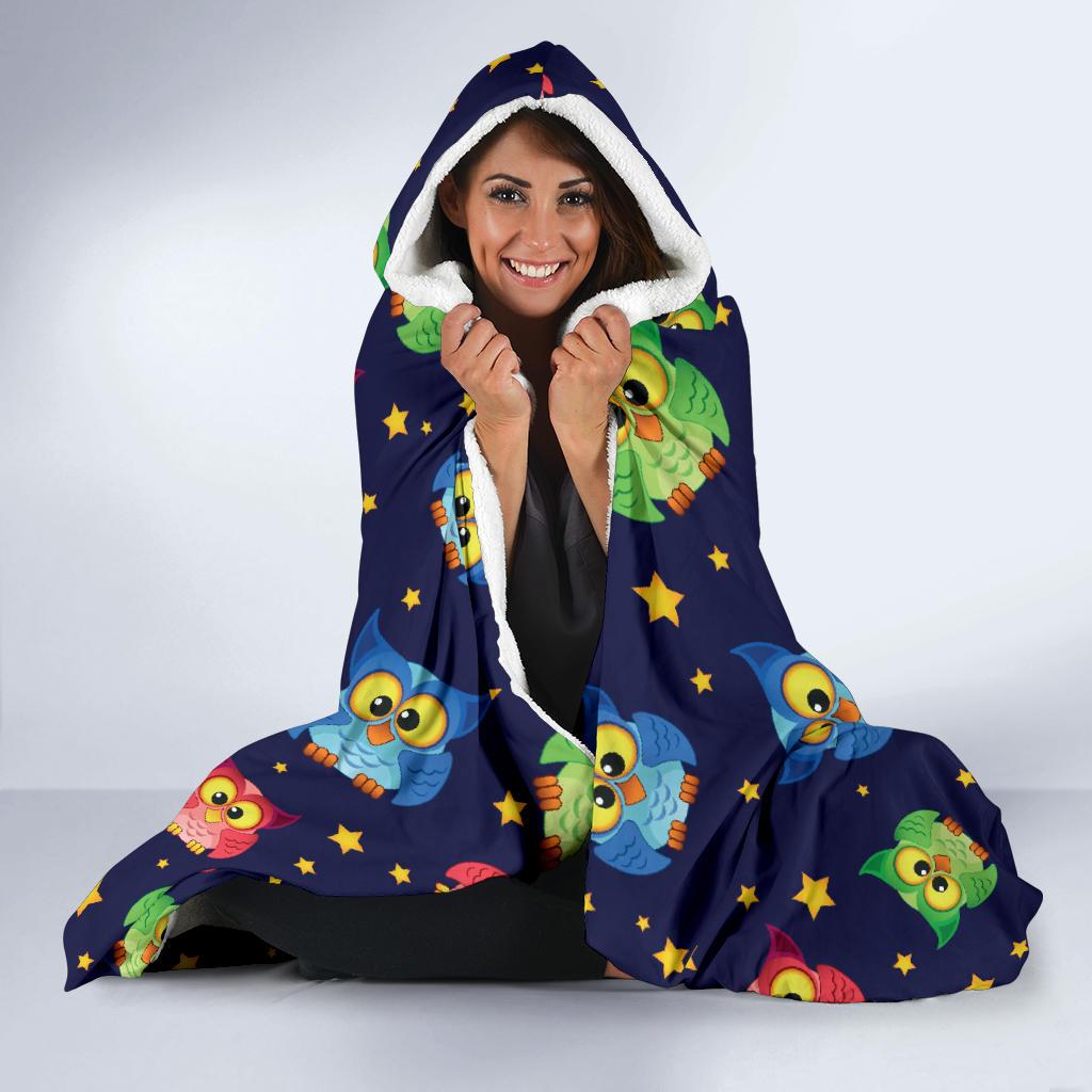 Owl with Star Themed Design Print Hooded Blanket-JTAMIGO.COM