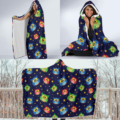 Owl with Star Themed Design Print Hooded Blanket-JTAMIGO.COM