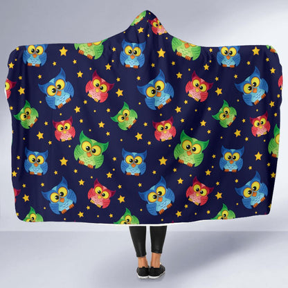 Owl with Star Themed Design Print Hooded Blanket-JTAMIGO.COM