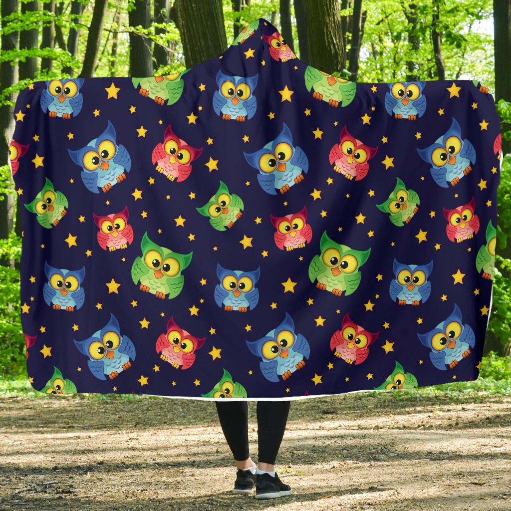Owl with Star Themed Design Print Hooded Blanket-JTAMIGO.COM