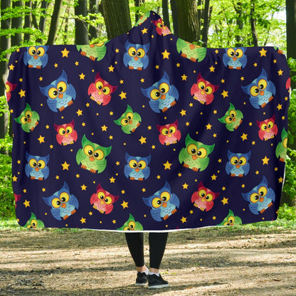 Owl with Star Themed Design Print Hooded Blanket-JTAMIGO.COM