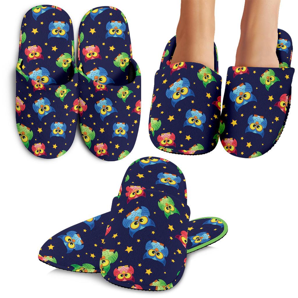 Owl with Star Themed Design Print House Slippers