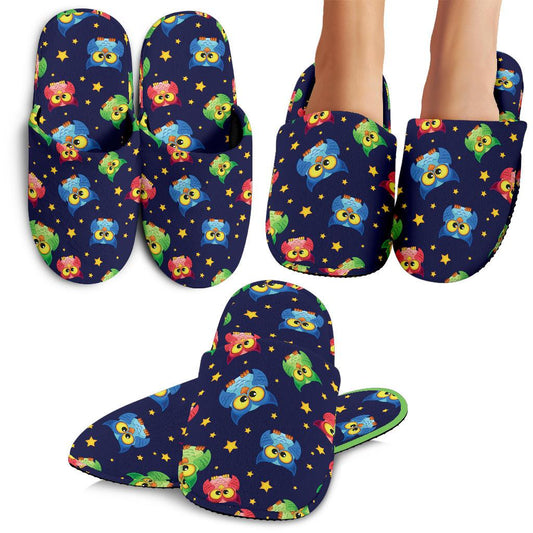 Owl with Star Themed Design Print House Slippers