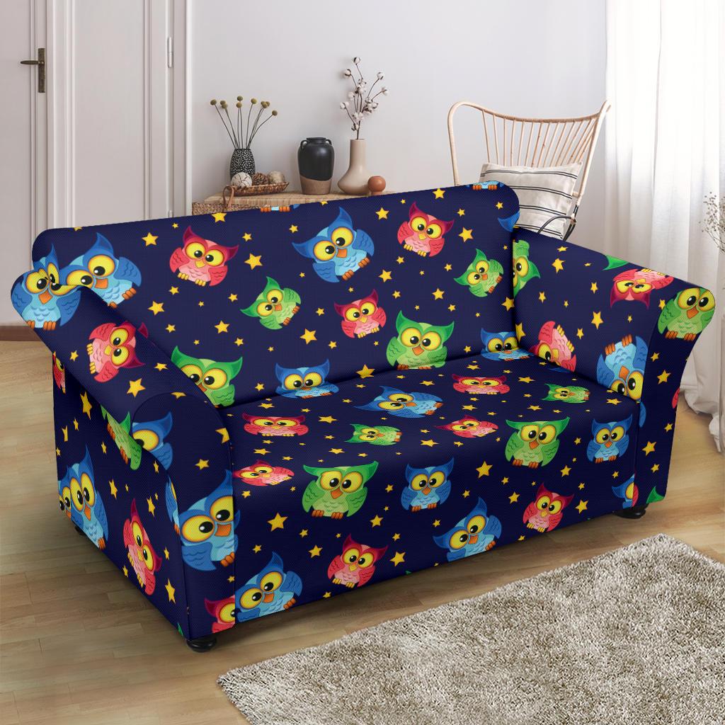 Owl with Star Themed Design Print Loveseat Slipcover-JTAMIGO.COM