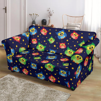 Owl with Star Themed Design Print Loveseat Slipcover-JTAMIGO.COM