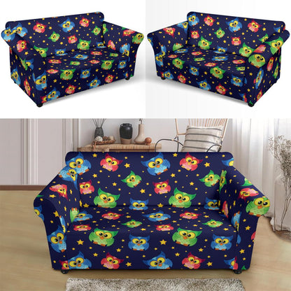 Owl with Star Themed Design Print Loveseat Slipcover-JTAMIGO.COM