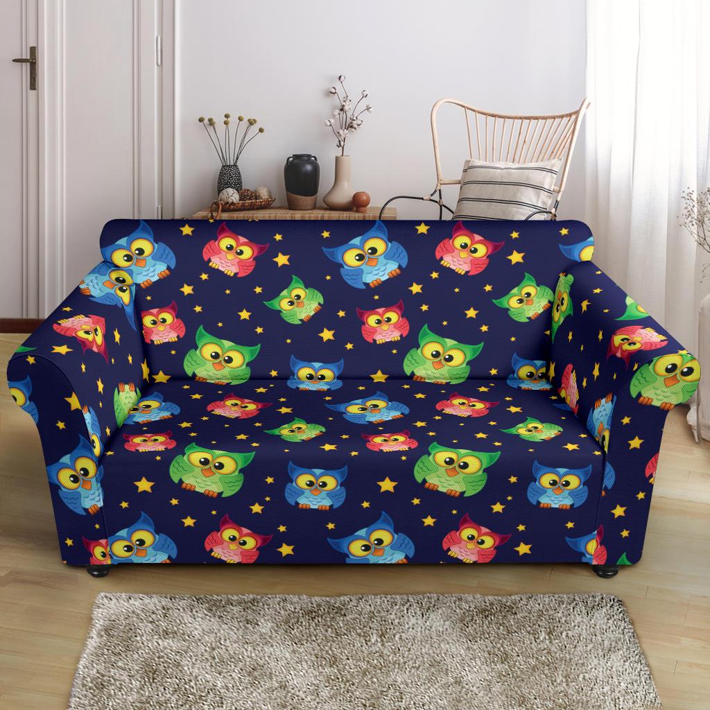 Owl with Star Themed Design Print Loveseat Slipcover-JTAMIGO.COM
