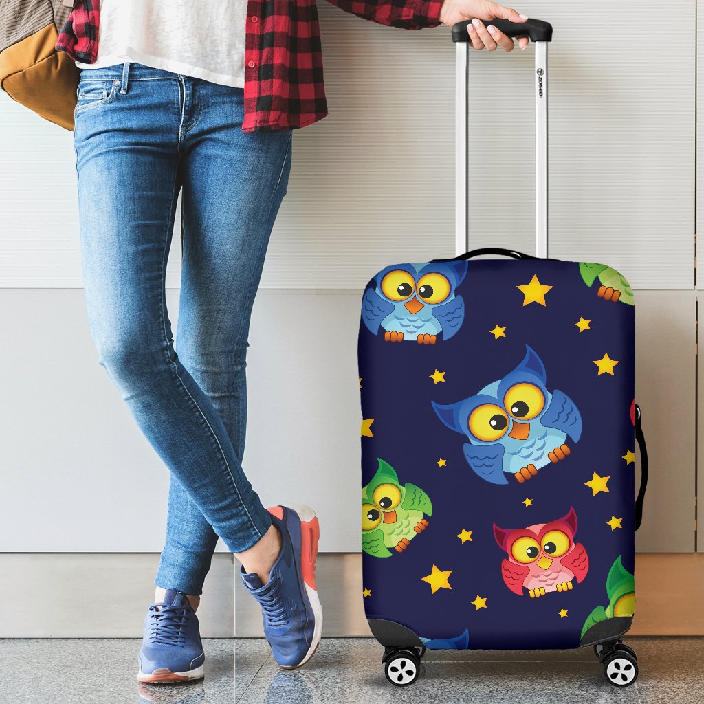 Owl With Star Themed Design Print Luggage Cover Protector