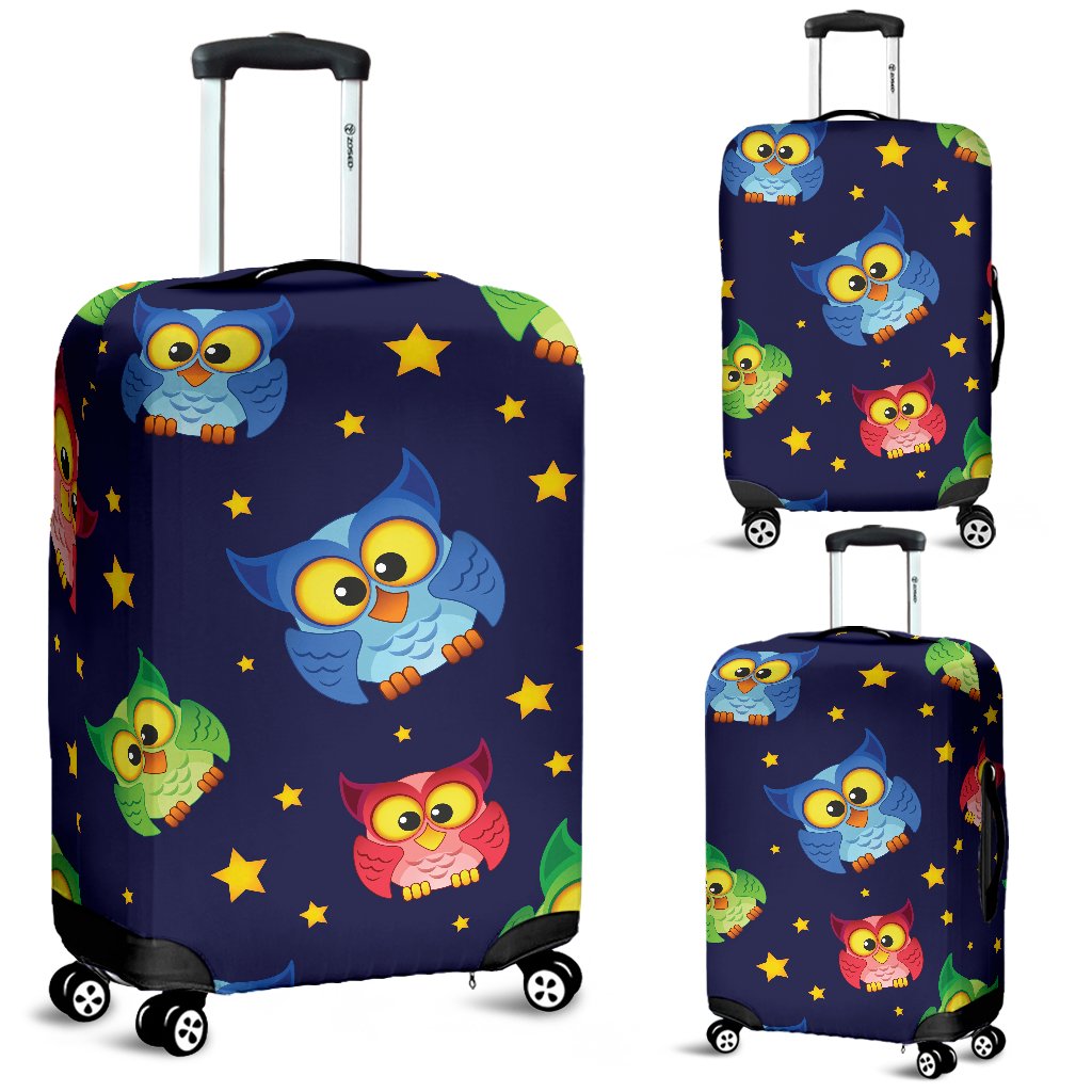 Owl With Star Themed Design Print Luggage Cover Protector