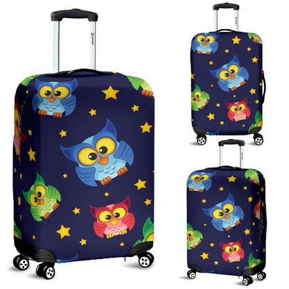 Owl With Star Themed Design Print Luggage Cover Protector