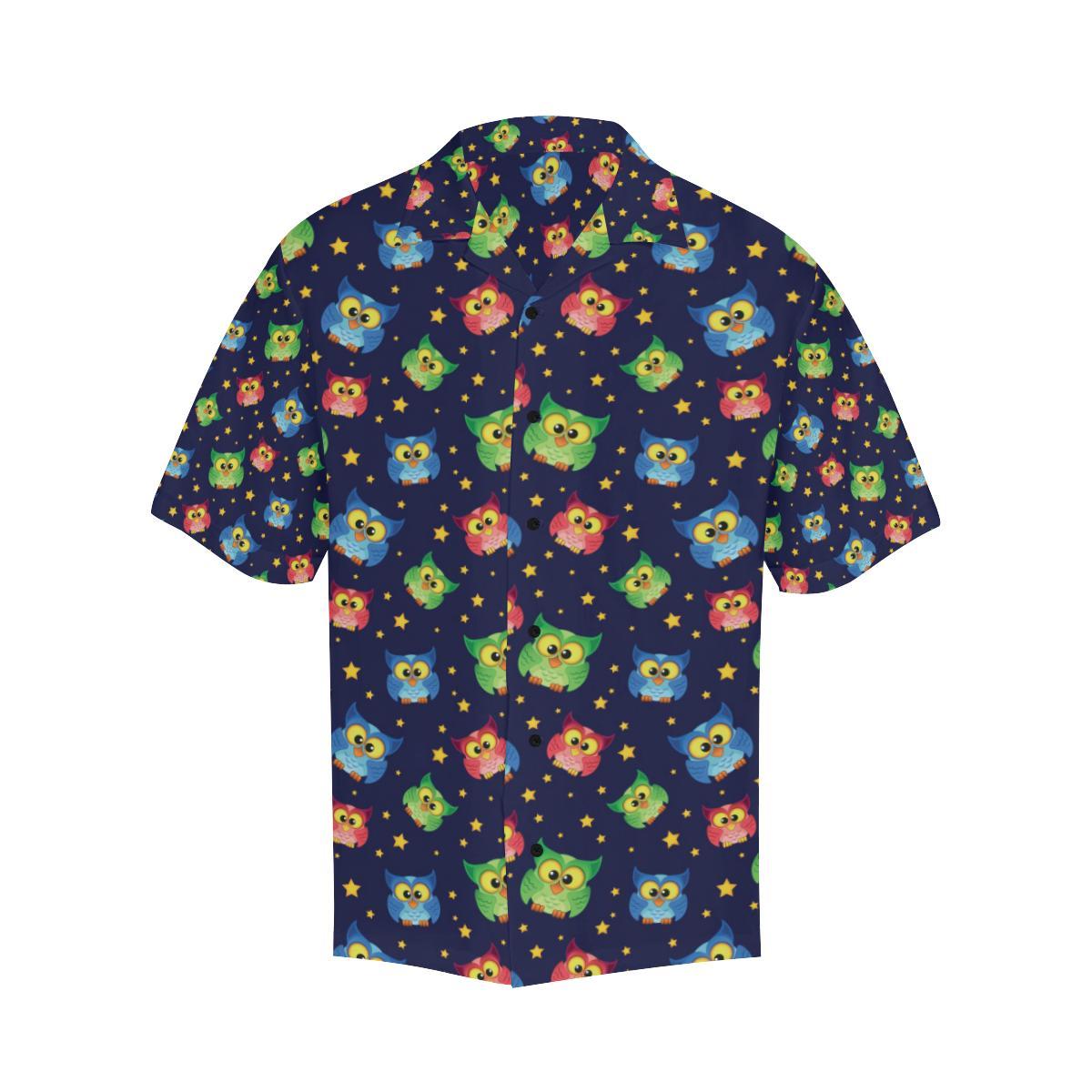 Owl with Star Themed Design Print Men Aloha Hawaiian Shirt