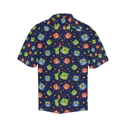 Owl with Star Themed Design Print Men Aloha Hawaiian Shirt