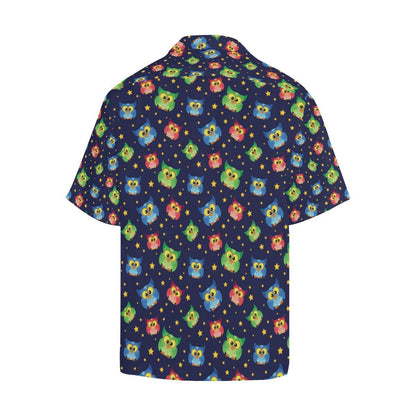Owl with Star Themed Design Print Men Aloha Hawaiian Shirt