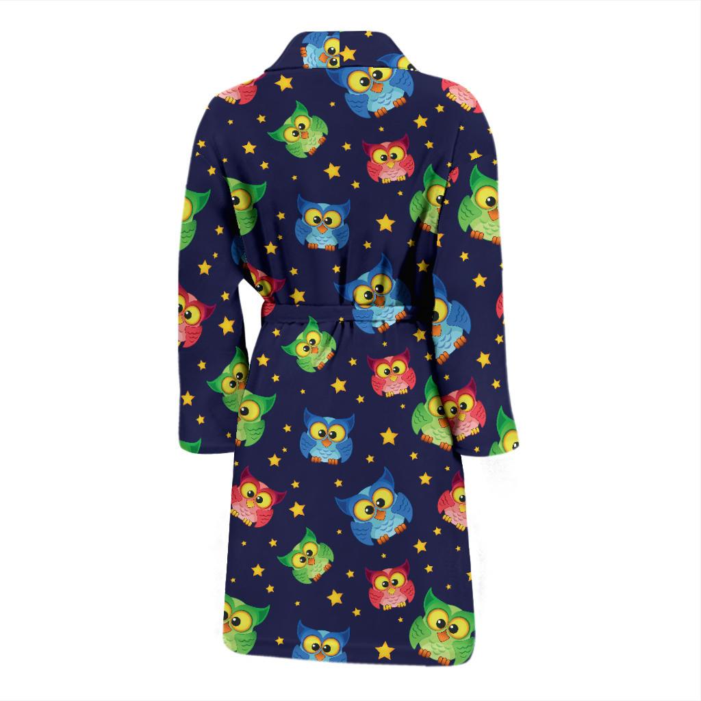 Owl with Star Themed Design Print Men Bath Robe-JTAMIGO.COM