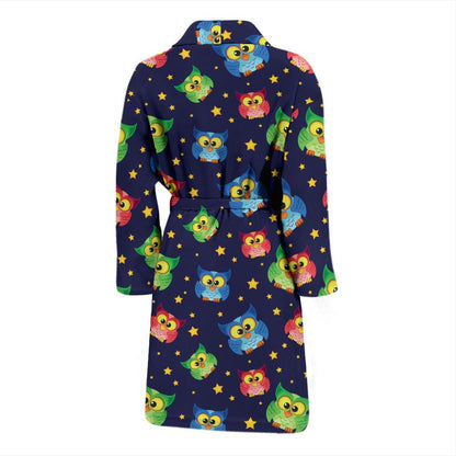Owl with Star Themed Design Print Men Bath Robe-JTAMIGO.COM