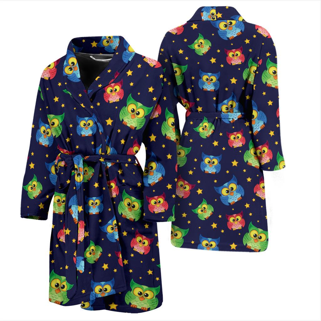 Owl with Star Themed Design Print Men Bath Robe-JTAMIGO.COM