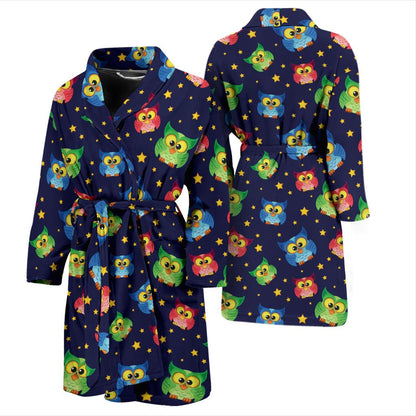 Owl with Star Themed Design Print Men Bath Robe-JTAMIGO.COM