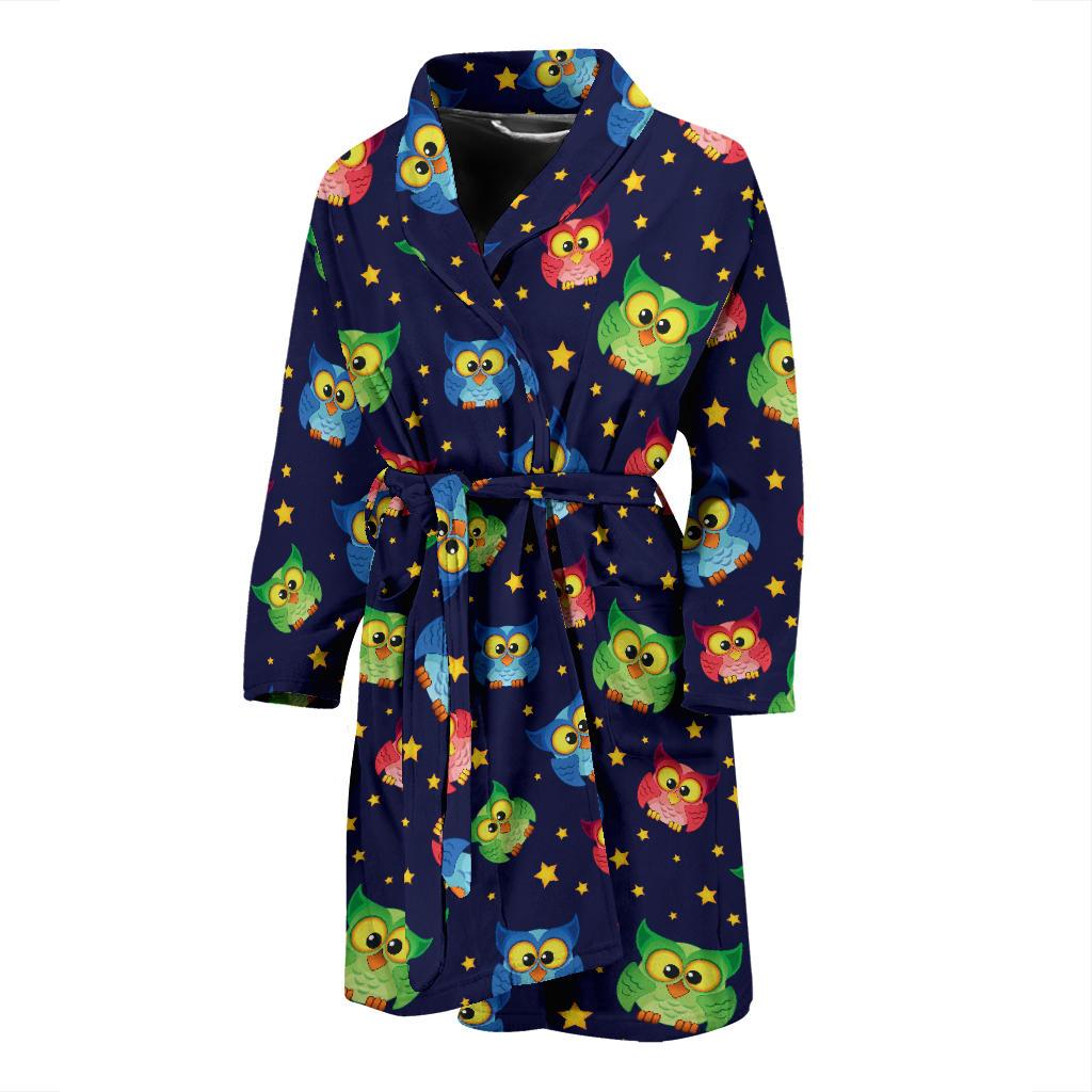 Owl with Star Themed Design Print Men Bath Robe-JTAMIGO.COM
