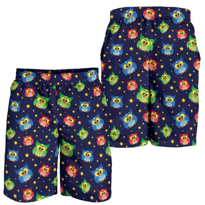 Owl with Star Themed Design Print Mens Shorts-JTAMIGO.COM