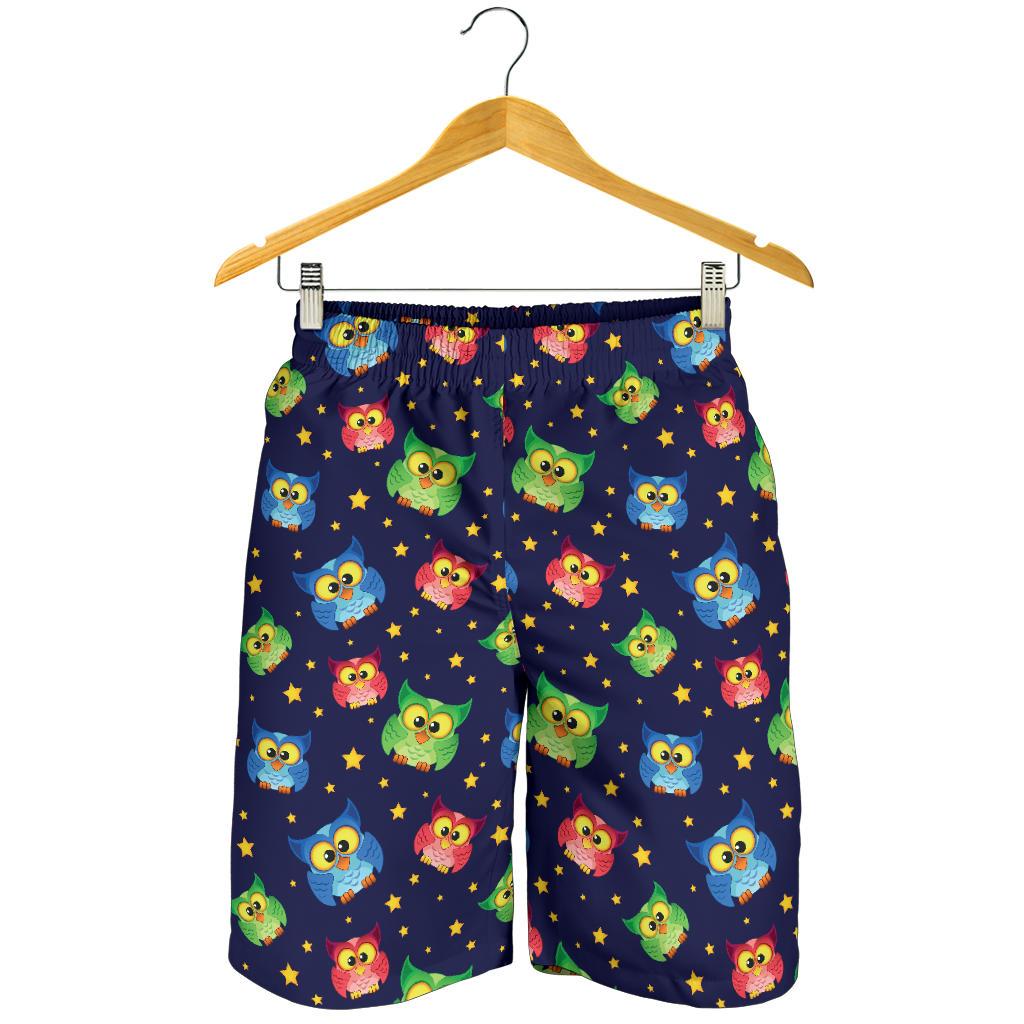 Owl with Star Themed Design Print Mens Shorts-JTAMIGO.COM