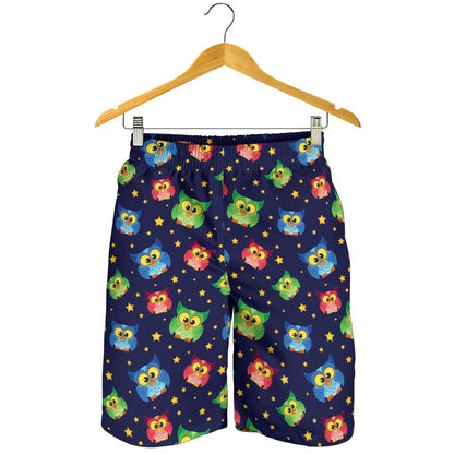 Owl with Star Themed Design Print Mens Shorts-JTAMIGO.COM