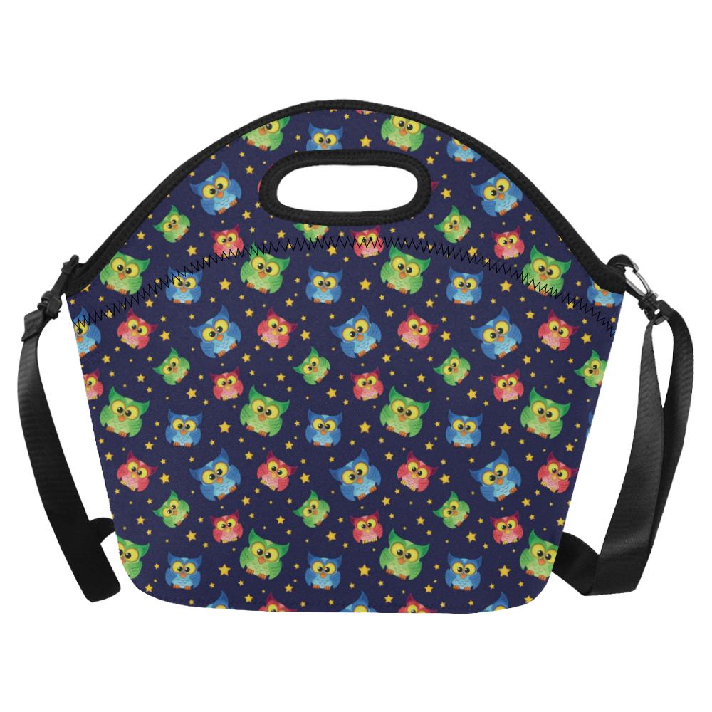 Owl with Star Themed Design Print Neoprene Lunch Bag (Model 1669)(Large)-JTAMIGO.COM