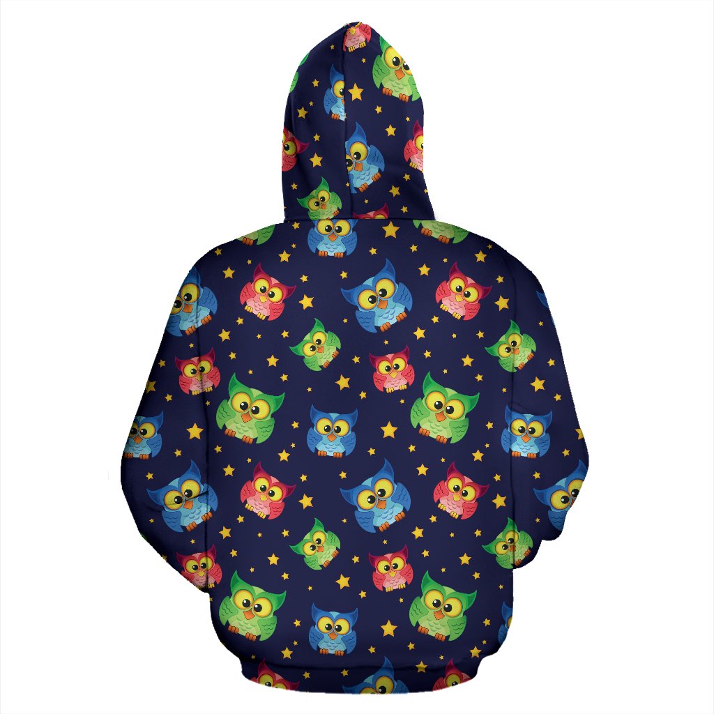 Owl with Star Themed Design Print Pullover Hoodie