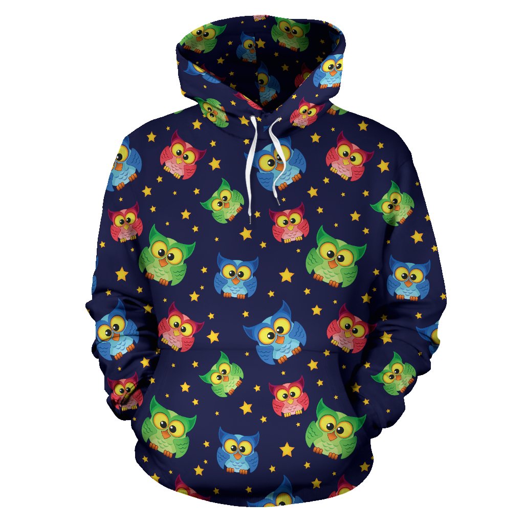 Owl with Star Themed Design Print Pullover Hoodie