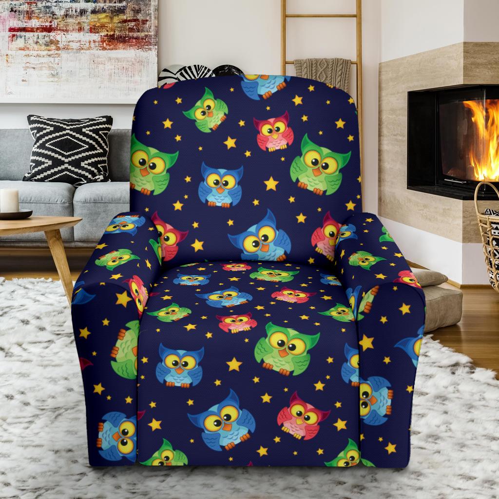 Owl with Star Themed Design Print Single Sofa Slipcover -JTAMIGO.COM