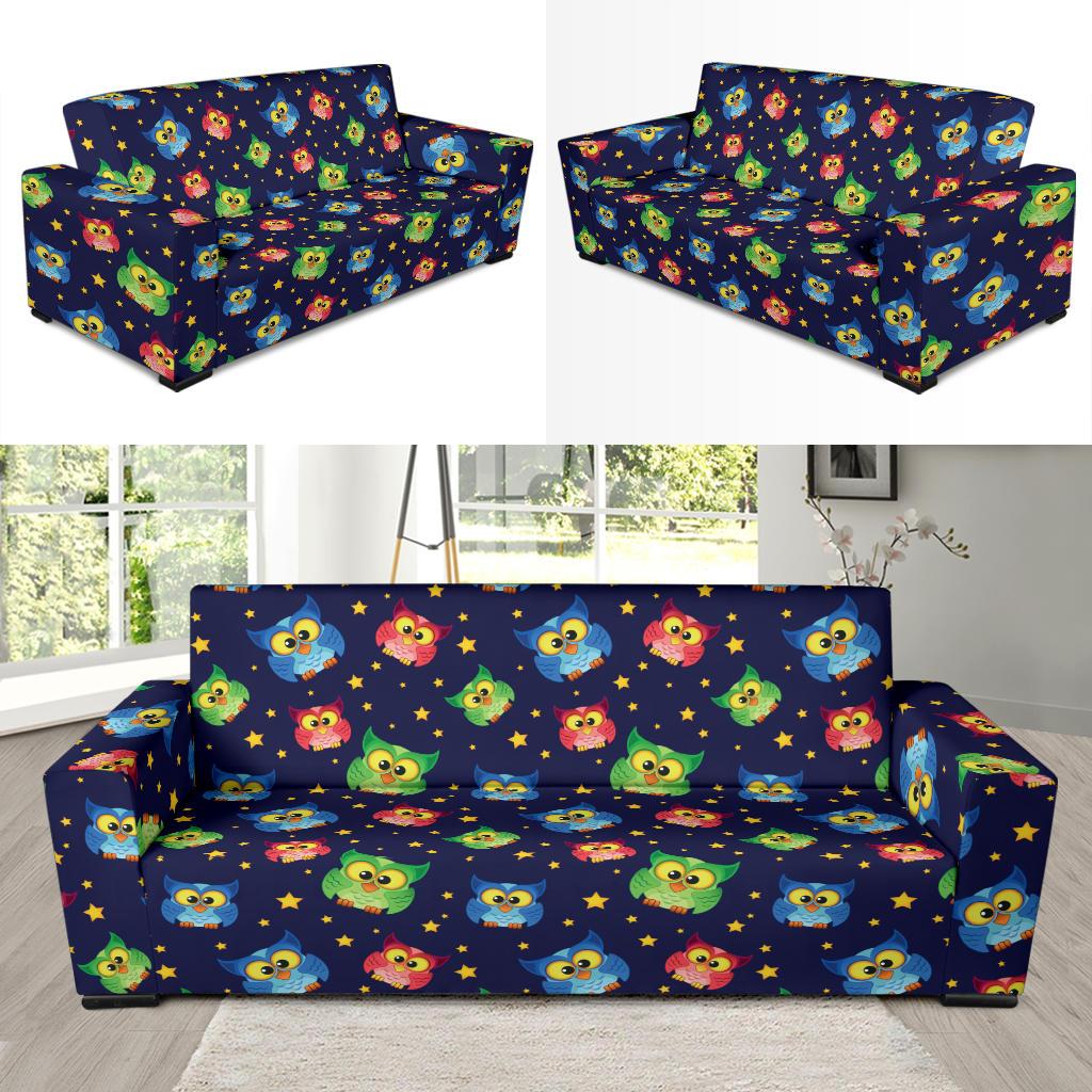 Owl with Star Themed Design Print Sofa Slipcover-JTAMIGO.COM