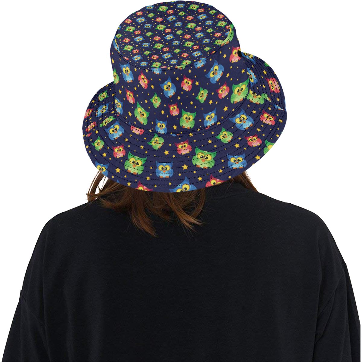 Owl with Star Themed Design Print Unisex Bucket Hat