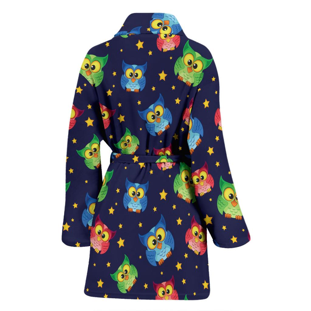 Owl with Star Themed Design Print Women Bath Robe-JTAMIGO.COM
