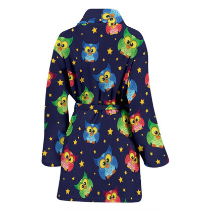 Owl with Star Themed Design Print Women Bath Robe-JTAMIGO.COM