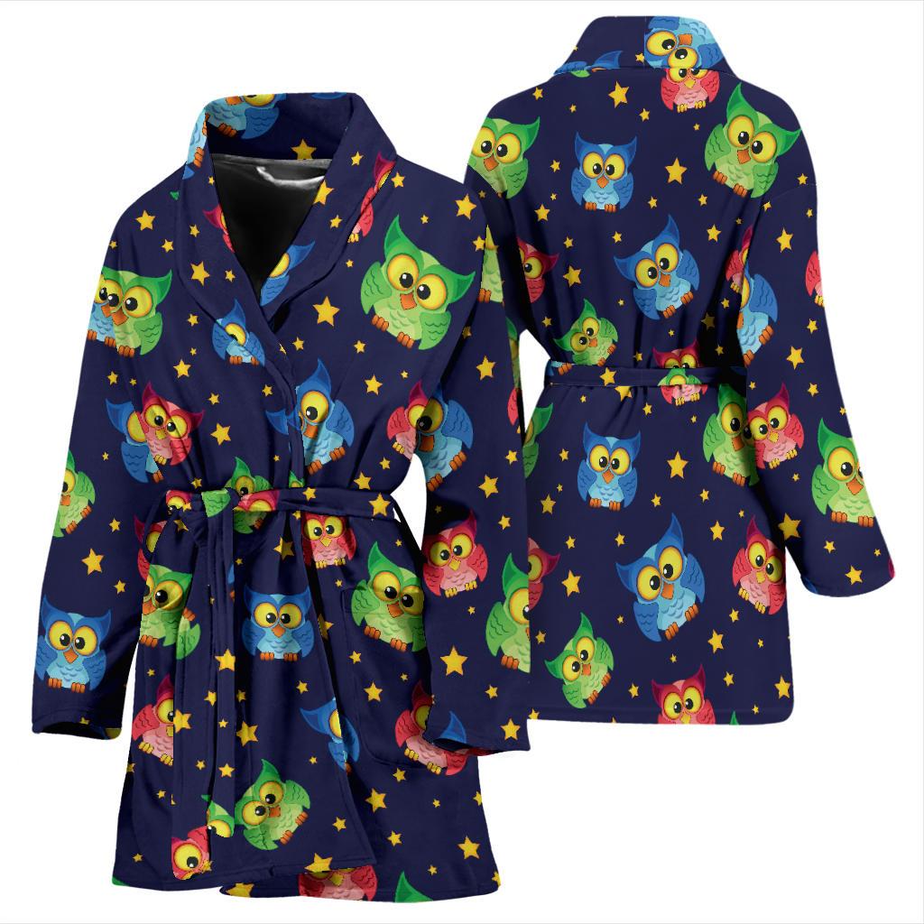 Owl with Star Themed Design Print Women Bath Robe-JTAMIGO.COM